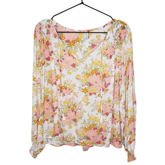 Joie Tops - Joie Women's M Floral Pink/Gold Metallic V-neck Blouse Top(1774)